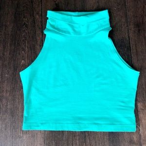 Turquoise Turtleneck Crop Top